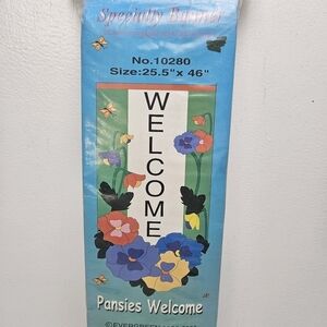 Welcome sign banner pansies